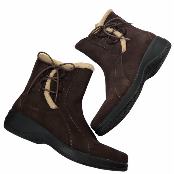 Clarks Shoes - Clarks Womens Brown Suede Leather Fleece Boots